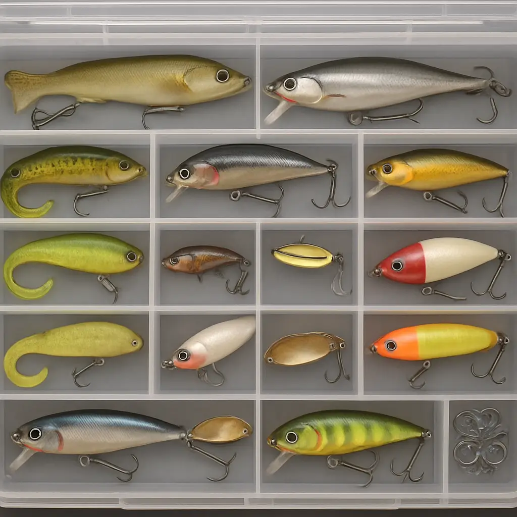 Organized tackle box with fishing lures for Canadian lakes and rivers