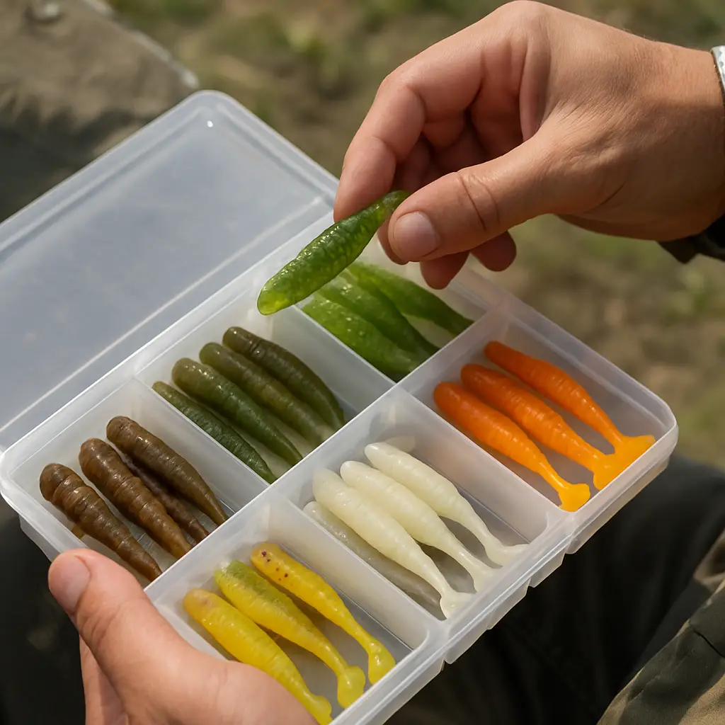 Canadian angler choosing soft baits for bass walleye pike trout and ice fishing